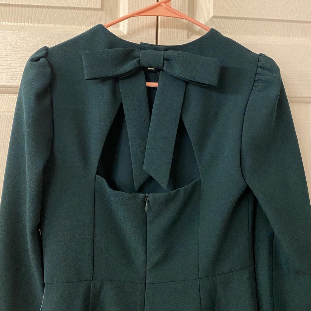 Eliza J Emerald Dress with Bow and Back Cutout